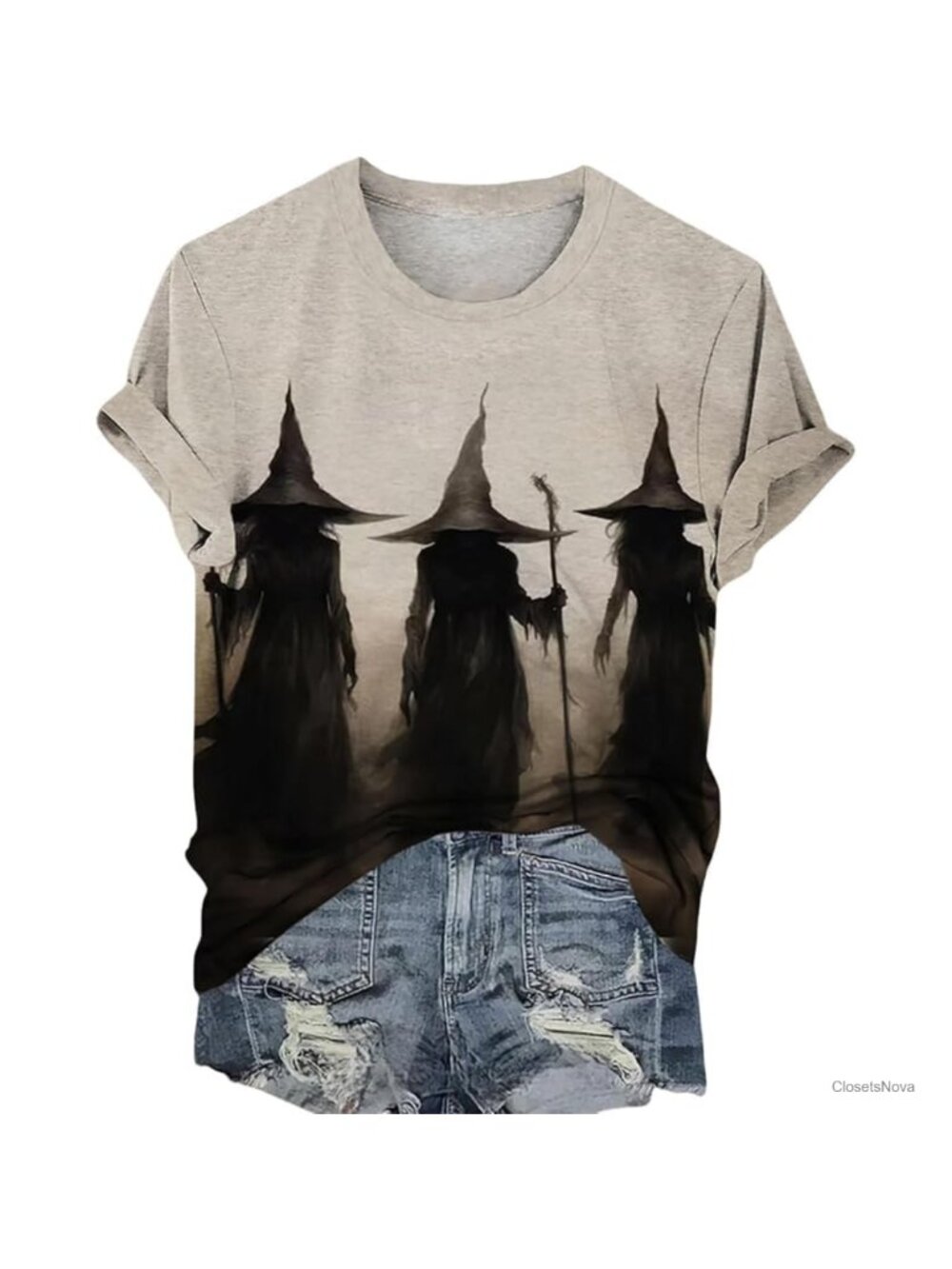 Witches Gather Halloween T-Shirt Women Short Sleeve Witch Graphic Fall Tee